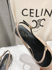 JUDY FLAT SLINGBACK IN TAN BEIGE PATENT CALFSKIN