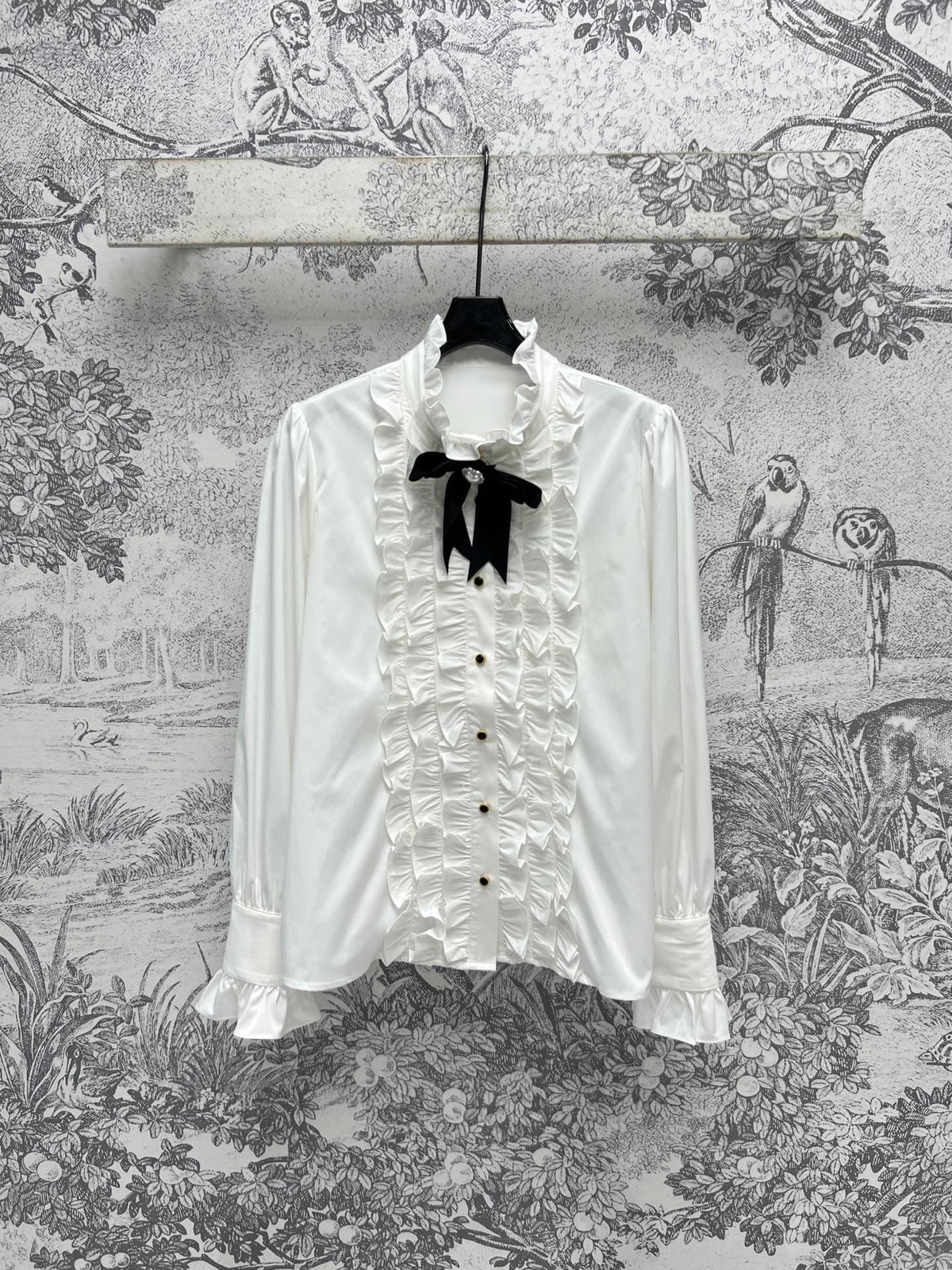 CC 25 Lace Pleated Shirt White Cotton