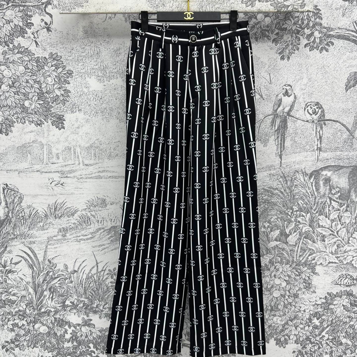 CC 25 Wide Leg Pants Black White Polyester Fiber