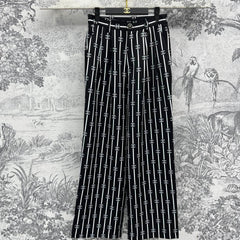 CC 25 Wide Leg Pants Black White Polyester Fiber