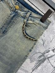 Joewe 25 Chain-decorated Jeans Blue Cotton Fabric