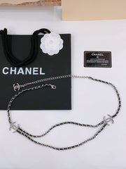 CHAIN BELT IN SILVER METAL INTERWOVEN WITH CALFSKIN STRAPS