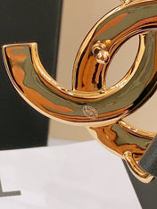 DOUBLE C BELT 40MM IN BLACK CALFSKIN GOLD BUCKLE EMBOSSED BLACK LOGO