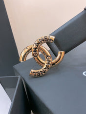 DOUBLE C BELT 40MM IN BLACK CALFSKIN GOLD BUCKLE EMBOSSED BLACK LOGO