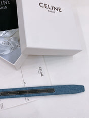 CELINE 25S BELT TRIOMPHE TAURILLON 25MM IN BLACK CALFSKIN AND DENIM 558342