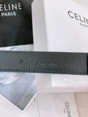 CELINE 25S BELT TRIOMPHE TAURILLON 25MM IN BLACK CALFSKIN AND DENIM 558342