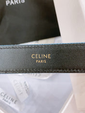 CELINE 25S BELT TRIOMPHE TAURILLON 25MM IN BLACK CALFSKIN AND DENIM 558344