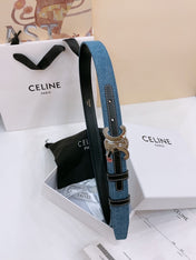 CELINE 25S BELT TRIOMPHE TAURILLON 25MM IN BLACK CALFSKIN AND DENIM 558344