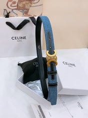 CELINE 25S BELT TRIOMPHE TAURILLON 25MM IN BLACK CALFSKIN AND DENIM 558345
