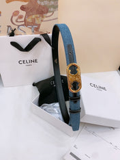 CELINE 25S BELT TRIOMPHE TAURILLON 25MM IN BLACK CALFSKIN AND DENIM 558347