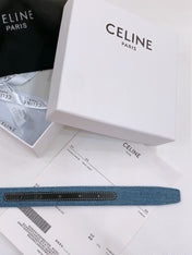 CELINE 25S BELT TRIOMPHE TAURILLON 25MM IN BLACK CALFSKIN AND DENIM 558347
