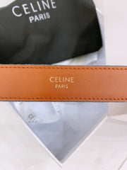 CELINE 25S BELT TRIOMPHE TAURILLON 25MM IN BROWN CALFSKIN AND DENIM 558353