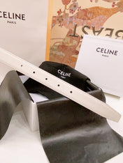 CELINE 25S BELT 25MM REVERSIBLE TRIOMPHE IN WHITE CALFSKIN 565537