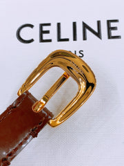 CELINE 25S BELT 18MM WITH ARC DE TRIOMPHE BUCKLE IN BURNT UMBER 571506