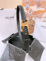 CELINE 25S TRIOMPHE BELT 25MM IN BLACK CALFSKIN DEBOSSED LOGO 570965