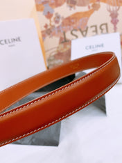 CELINE 25S TRIOMPHE BELT 25MM IN DARK CARAMEL CALFSKIN GOLD HARDWARE 570967