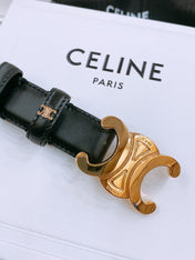CELINE 25S TRIOMPHE BELT 25MM IN BLACK CALFSKIN GOLD HARDWARE 570969