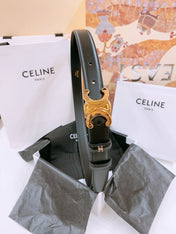 CELINE 25S TRIOMPHE BELT 25MM IN BLACK CALFSKIN GOLD HARDWARE 570969