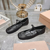 MARY JANE SANDAL BLACK WITH T - STRAP SHEEPSKIN