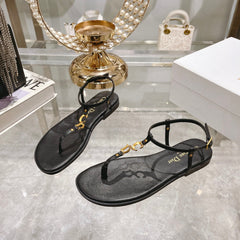 DIORIVIERA C'EST THONG SANDAL BLACK AQUAMARINA CALFSKIN