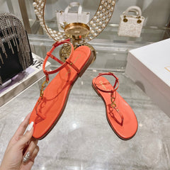 DIORIVIERA C'EST THONG SANDAL VIVID ORANGE AQUAMARINA CALFSKIN