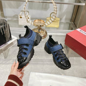 VIV' ON THE RUN TREKKY SNEAKERS IN BLACK CALFSKIN AND BLUE DENIM