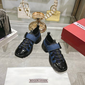 VIV' ON THE RUN TREKKY SNEAKERS IN BLACK CALFSKIN AND BLUE DENIM