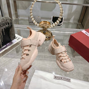 VIV' ON THE RUN TREKKY SNEAKERS IN BEIGE PINK FABRIC AND SUEDE
