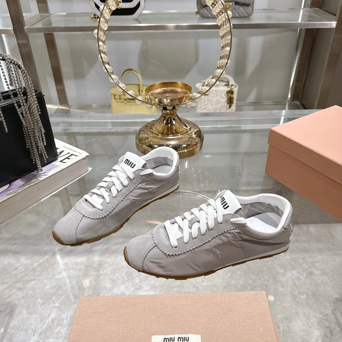 PLUME NAPPA SNEAKERS IN GREY SUEDE AND CANVAS