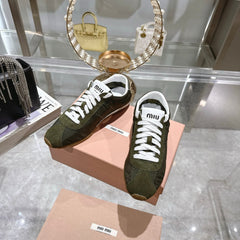 PLUME NAPPA SNEAKERS IN DARK GREEN SUEDE AND CANVAS