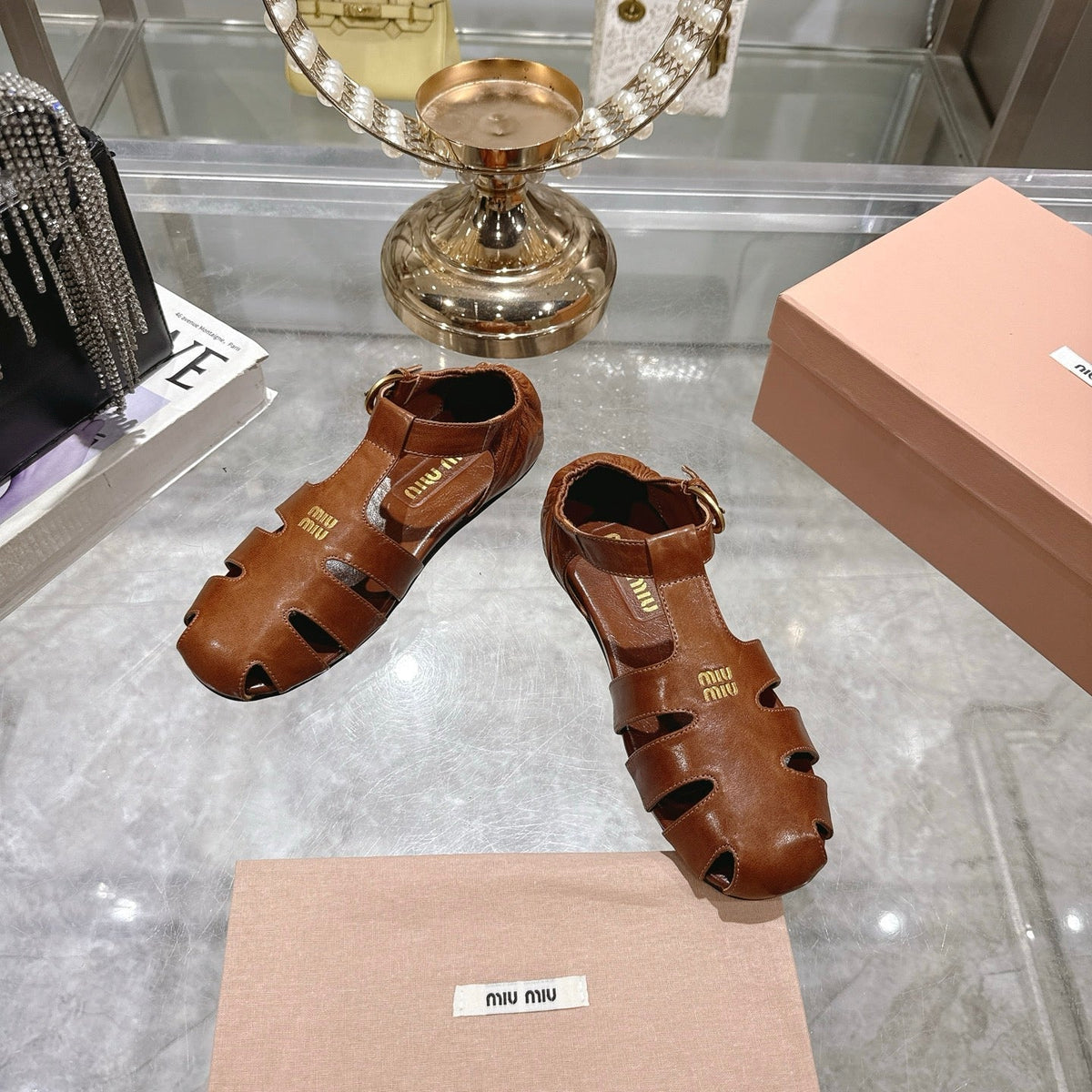 FISHERMAN BUCKLE SANDALS IN BROWN CALFSKIN