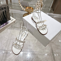 FLAT SANDALS 25S IN WHITE CALFSKIN RHINESTONES STRAP
