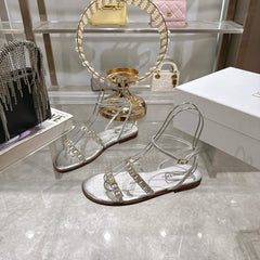 FLAT SANDALS 25S IN SILVER CALFSKIN RHINESTONES STRAP