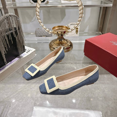 ROGER VIVIER 25S TROMPETTE BALLERINAS 25MM IN BLUE DENIM