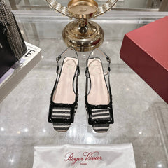 ROGER VIVIER 25S VIVIER SLINGBACK 25MM IN BLACK PLAID PATTERN CANVAS