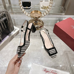 ROGER VIVIER 25S VIVIER SLINGBACK 45MM IN BLACK PLAID PATTERN CANVAS