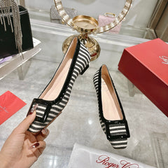 ROGER VIVIER 25S TROMPETTE BALLERINAS 25MM IN BLACK PLAID PATTERN CANVAS