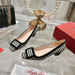 ROGER VIVIER 25S TROMPETTE BALLERINAS 45MM IN BLACK PLAID PATTERN CANVAS