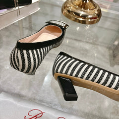 ROGER VIVIER 25S TROMPETTE BALLERINAS 45MM IN BLACK PLAID PATTERN CANVAS