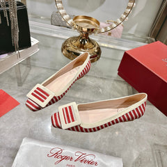 ROGER VIVIER 25S TROMPETTE BALLERINAS 25MM IN RED PLAID PATTERN CANVAS