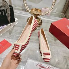 ROGER VIVIER 25S TROMPETTE BALLERINAS 25MM IN RED PLAID PATTERN CANVAS