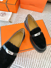 ICONE LOAFER IN BLACK CALFSKIN WITH BLACK SHEARLING