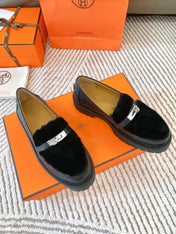 ICONE LOAFER IN BLACK CALFSKIN WITH BLACK SHEARLING
