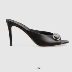 GG  Women's Horsebit mid-heel slide sandal in Black