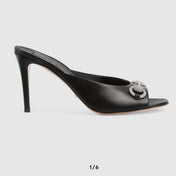 GG  Women's Horsebit mid-heel slide sandal in Black