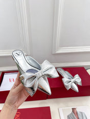 VLogo Bow Mules Women Silk Silver