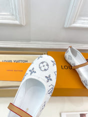 LV WOMEN ROMY FLAT BALLERINA IN WHITE MONOGRAM JACQUARD
