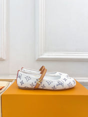 LV WOMEN ROMY FLAT BALLERINA IN WHITE MONOGRAM JACQUARD