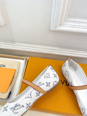 LV WOMEN ROMY FLAT BALLERINA IN WHITE MONOGRAM JACQUARD