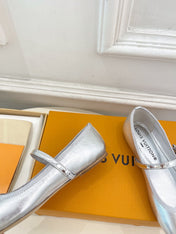 LV WOMEN ROMY FLAT BALLERINA IN SILVER METALLIC LAMBSKIN